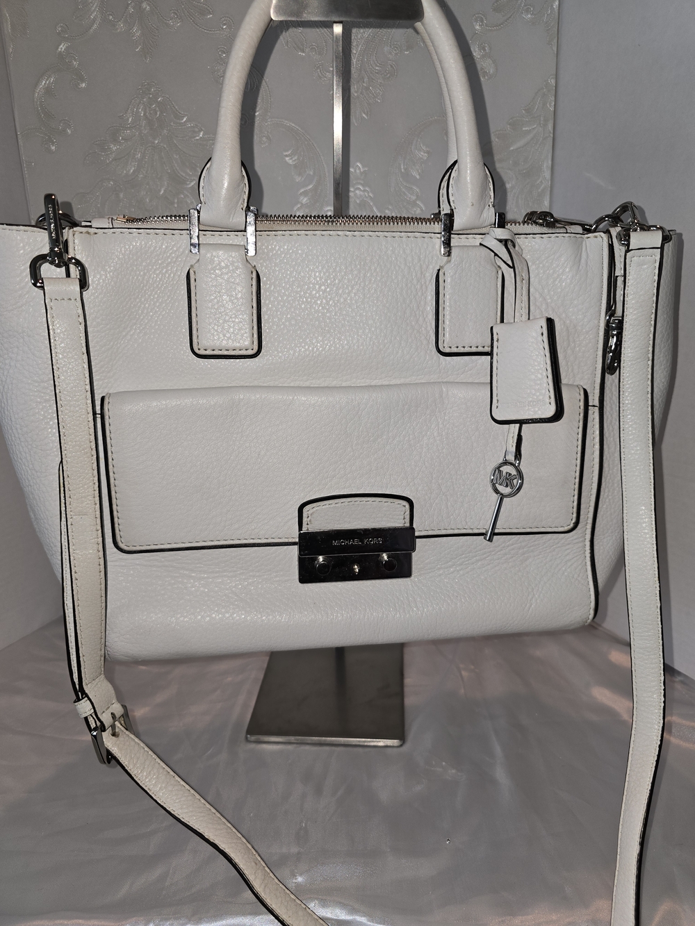 Michael Kors White Leather Satchel with Detachable Strap